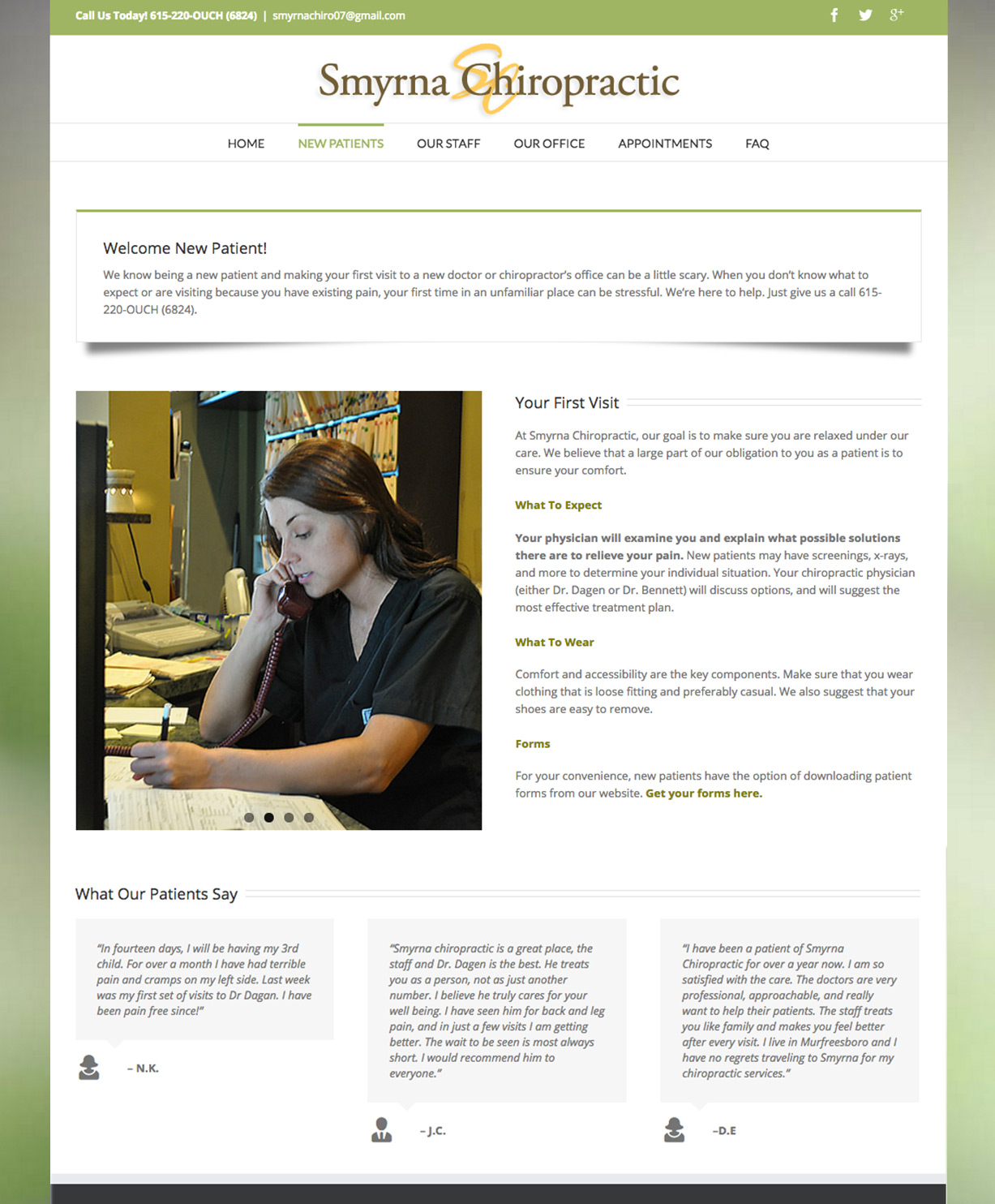 chiropractic web site, graphic design